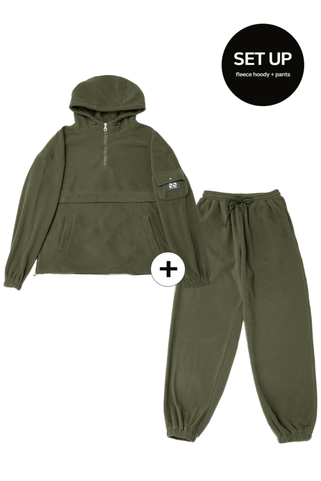 Fleece Hood Zip-Up Jogger Set Up CSOs-020 (khaki)  [Unisex] 