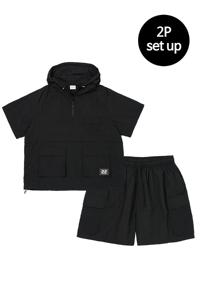 Hoody Anorak Half Set-up(Black) CSOs-010  [Unisex] 