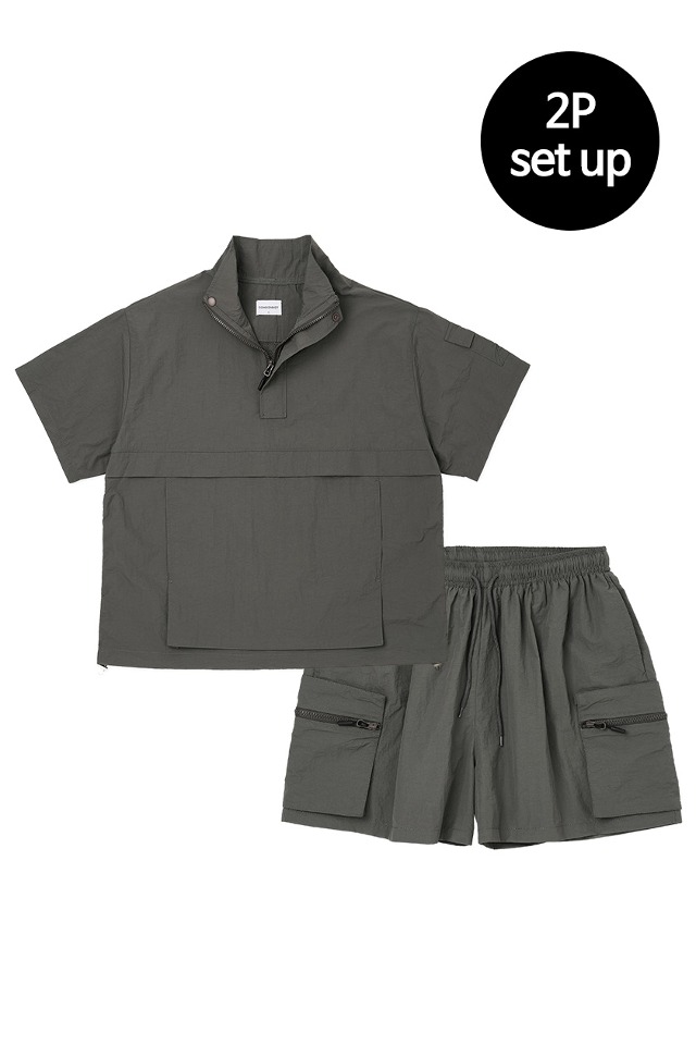 Turtle Neck Anorak Half Set-Up(Charcoal) CSOs-011  [Unisex] 