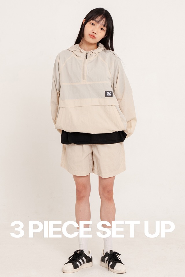 Hood Anorak 3-Piece Full Set Up (Beige) CSOs-003 [Unisex] 
