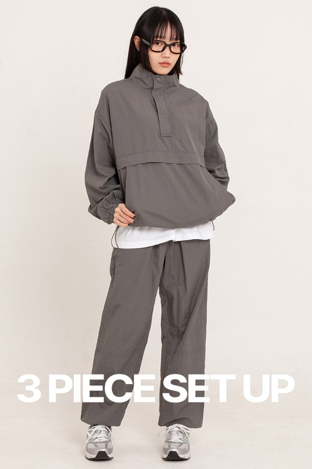 High Neck Anorak 3-Piece Full Set Up (Charcoal) CSOs-004 [Unisex] 