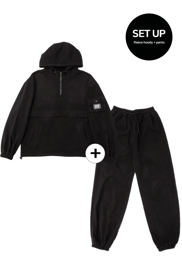 Fleece Hood Zip-Up Jogger Set Up CSOs-020 (black)  [Unisex] 