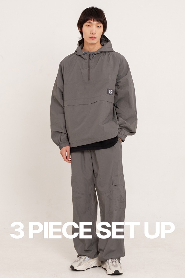 Hood Anorak 3-Piece Full Set Up (Charcoal) CSOs-003 [Unisex] 